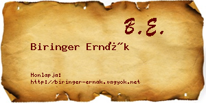 Biringer Ernák névjegykártya